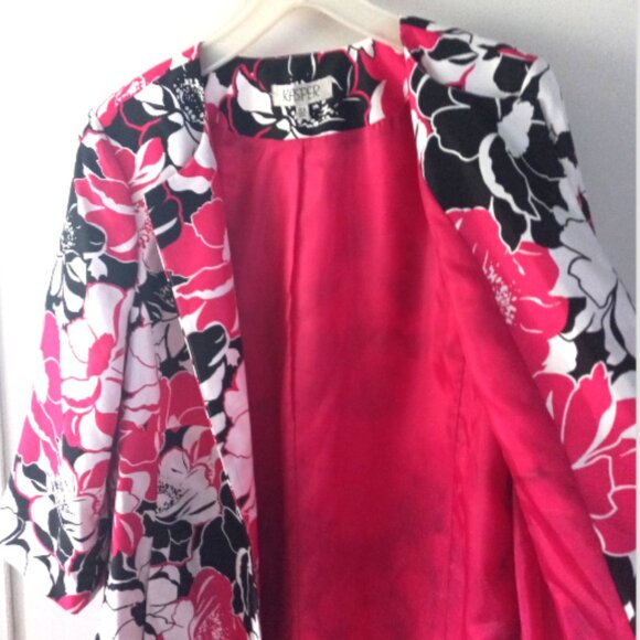 Kasper Women's Blazer Jacket 18W Pink Black Floral Open Front 3/4 Sleeve - Picture 5 of 9